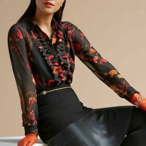 CAbi Catherine Ruffle floral front blouse small